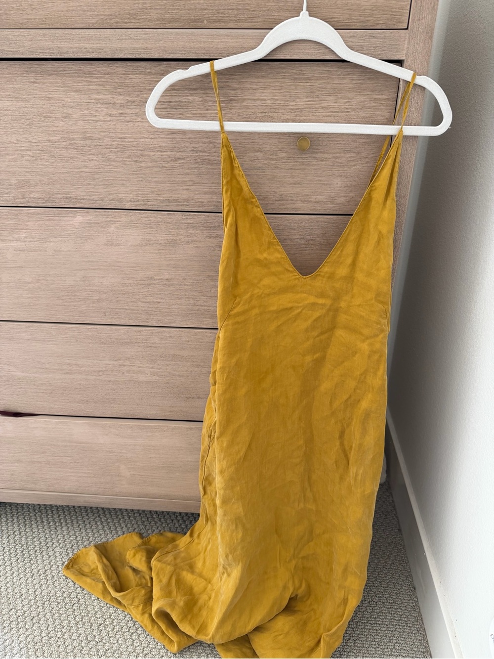 Zara Mustard Yellow V-Neck Maxi Slip Dress